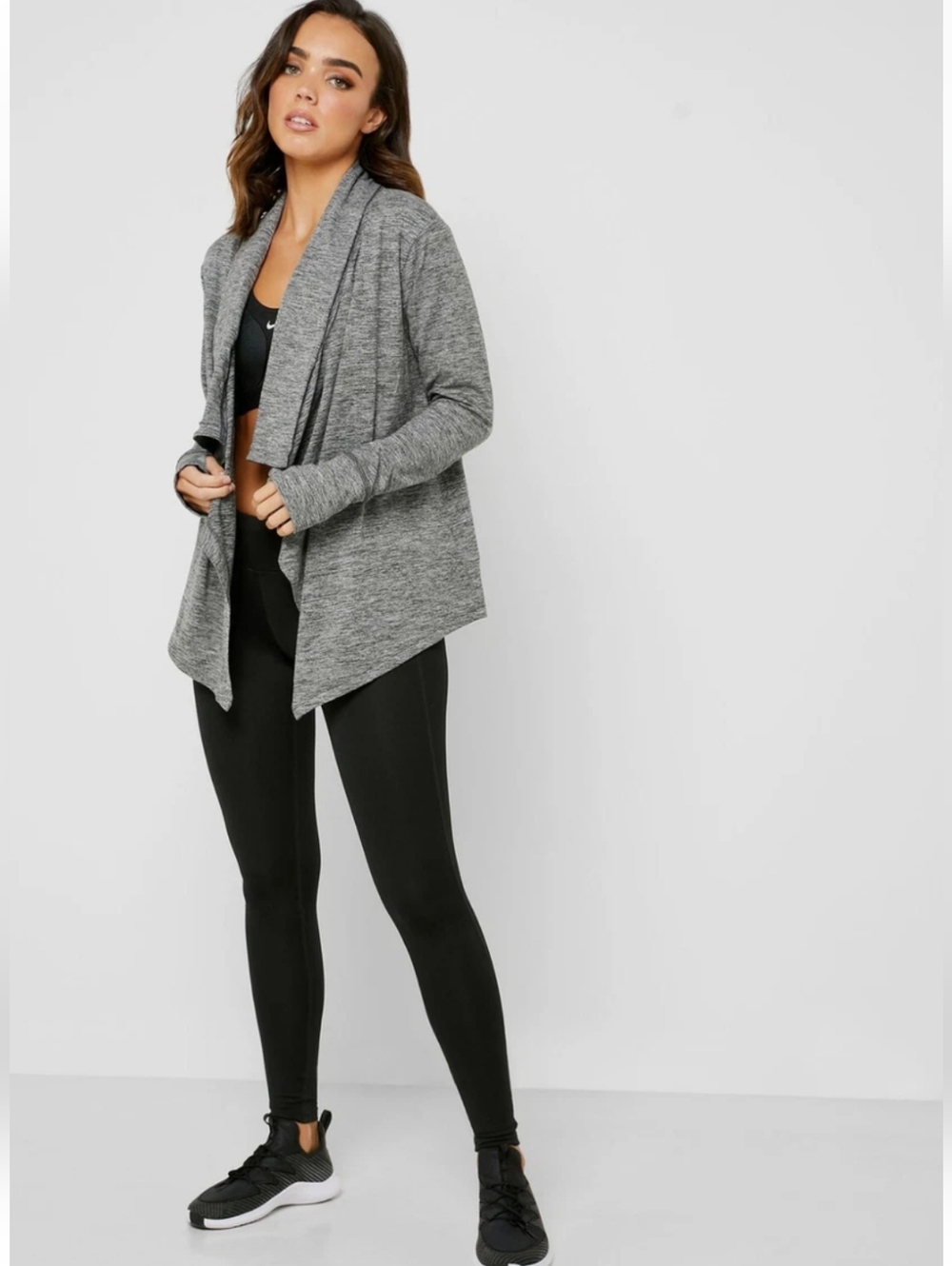 Nike Gray/Green Open-Front Draped Women's Cardigan